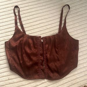 Pacsun brown satin butterfly printed corset style top